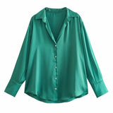 Camisa Social Cetim Oversized Decote V verde