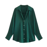 Camisa Social Cetim Oversized Decote V verde escuro