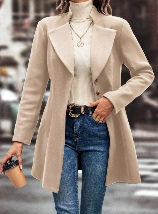Casaco feminino Sobretudo Acinturado Botão Feltro quentinho inverno elegante sofisiticado bege creme