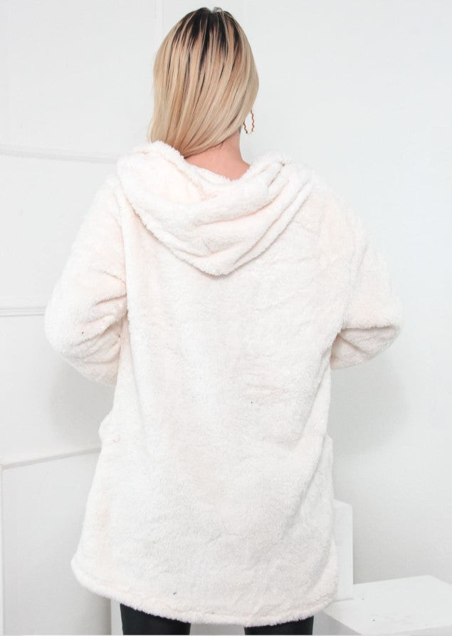 Casaco Sobretudo Teddy Forrado Pelúcia c/ Capuz