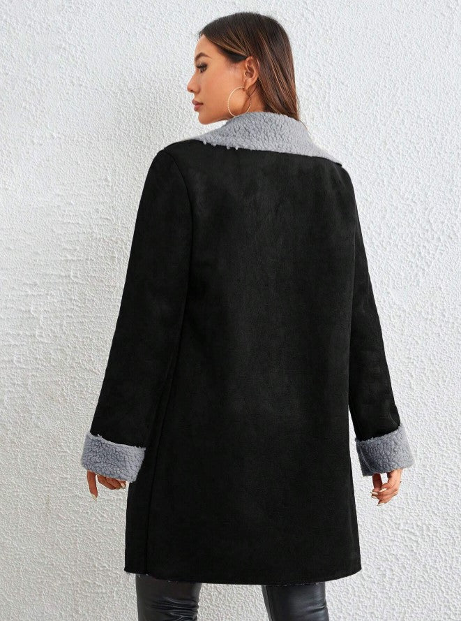 Casaco Forrado de Pelúcia pelo Alto Inverno quentinho preto elegante