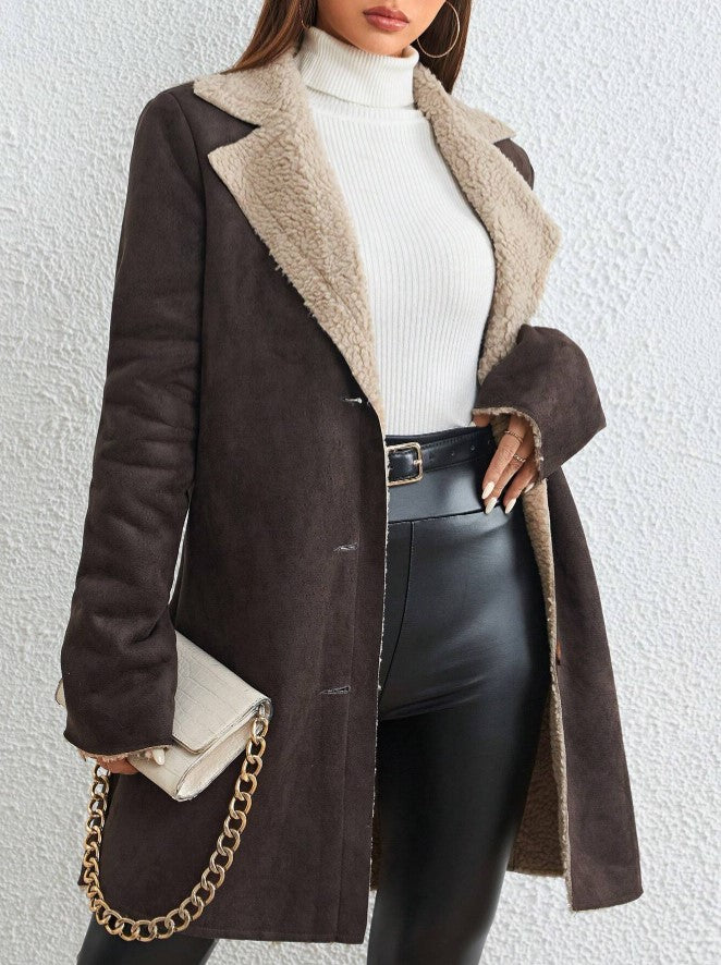 Casaco Forrado de Pelúcia pelo Alto Inverno quentinho marrom café elegante