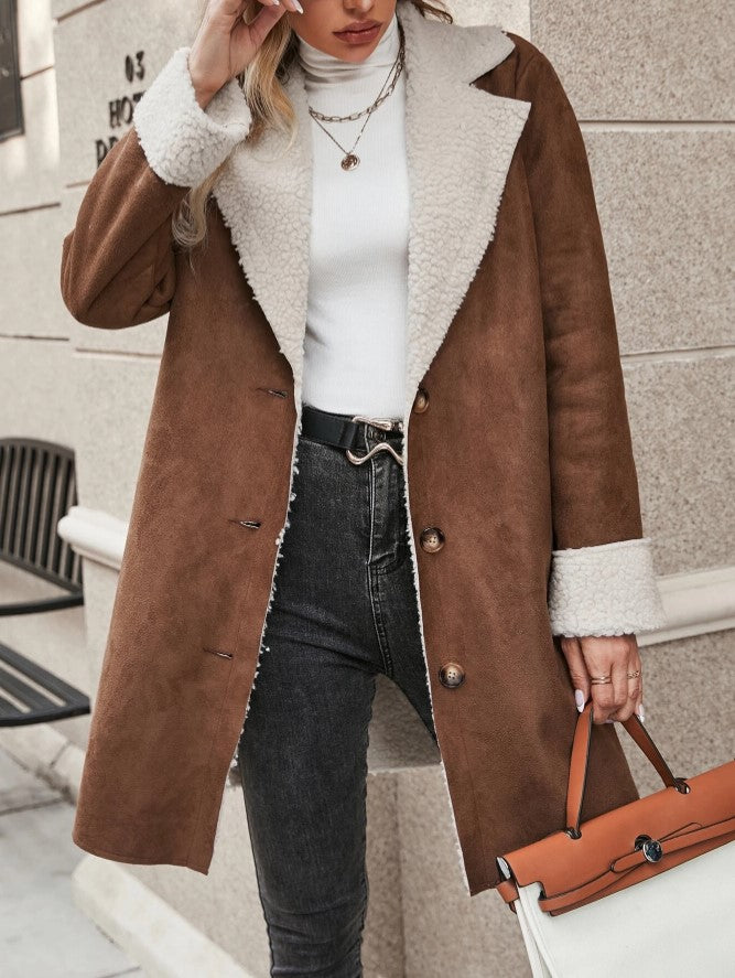 Casaco Forrado de Pelúcia pelo Alto Inverno quentinho marrom caramelo elegante