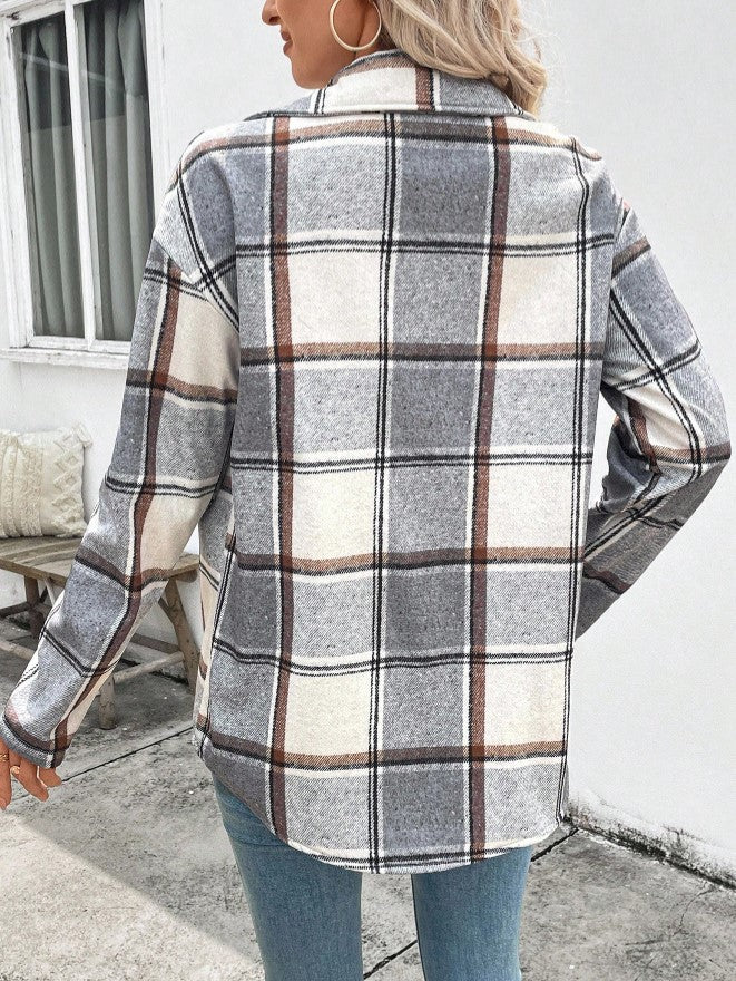 Camisa Casaco forrada de Pelúcia Xadrez quentinha inverno festa junina casual cinza 