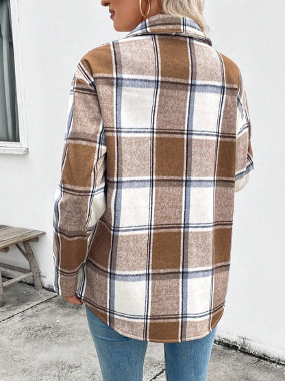 Camisa Casaco forrada de Pelúcia Xadrez quentinha inverno festa junina casual marrom branco