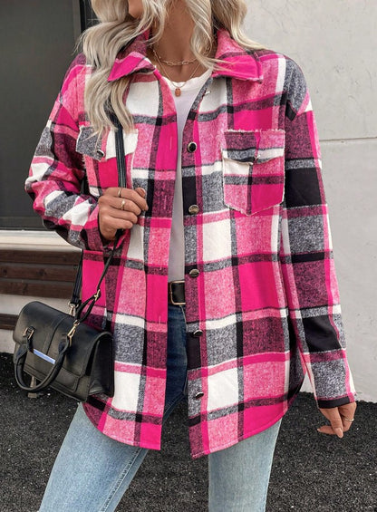 Camisa Casaco forrada de Pelúcia Xadrez quentinha inverno festa junina casual rosa branco