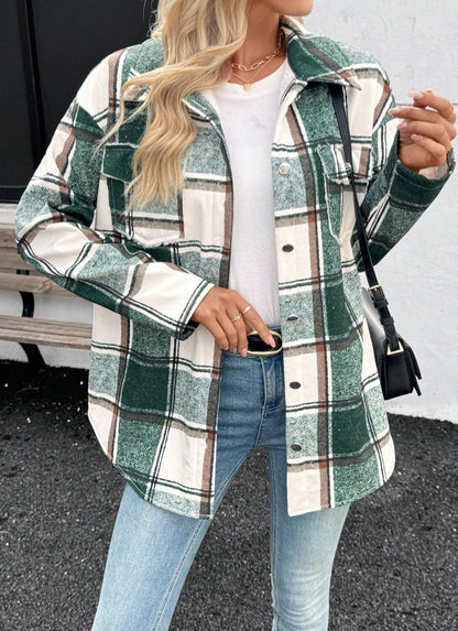Camisa Casaco forrada de Pelúcia Xadrez quentinha inverno festa junina casual verde branco