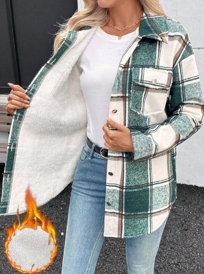 Camisa Casaco forrada de Pelúcia Xadrez quentinha inverno festa junina casual verde branco