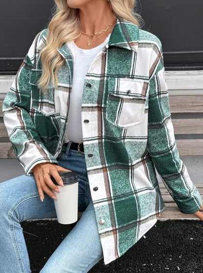 Camisa Casaco forrada de Pelúcia Xadrez quentinha inverno festa junina casual verde branco