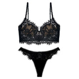 conjunto lingerie sutiã de renda push up sexy preto bojo calcinha fio dental