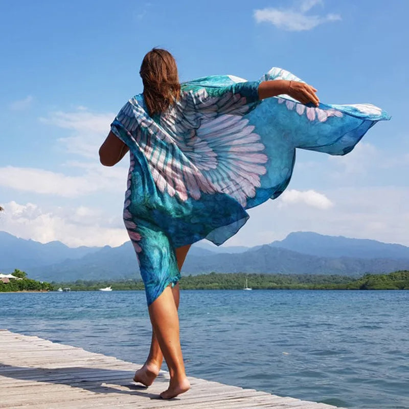 Kimono Boho Longo estampa Asas de Anjo | Saída de Praia