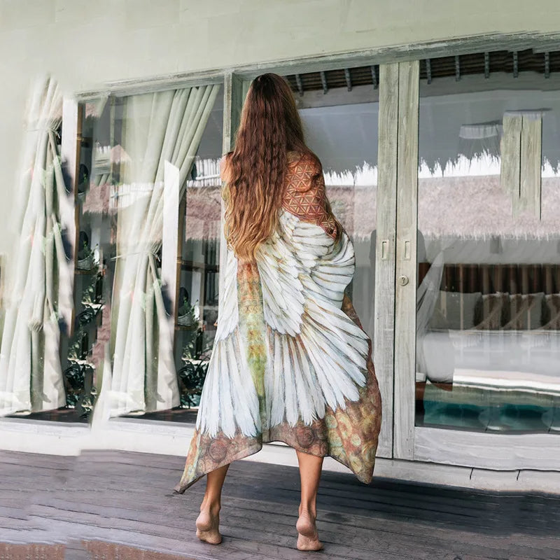 Kimono Boho Longo estampa Asas de Anjo | Saída de Praia