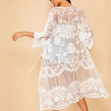 Kimono de Renda branco Transparente | Saída de Praia de Renda