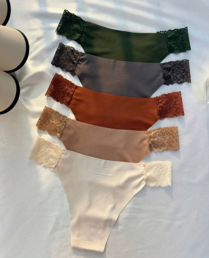 Kit 5 Calcinhas tangas Sem Costura com Renda nude bege preto marrom