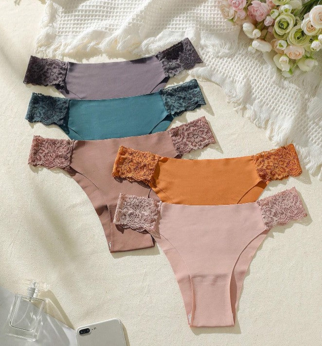 Kit 5 Calcinhas tangas Sem Costura com Renda nude bege preto marrom