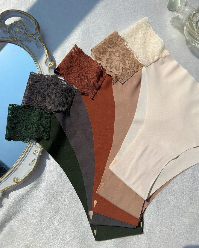 Kit 5 Calcinhas tangas Sem Costura com Renda nude bege preto marrom