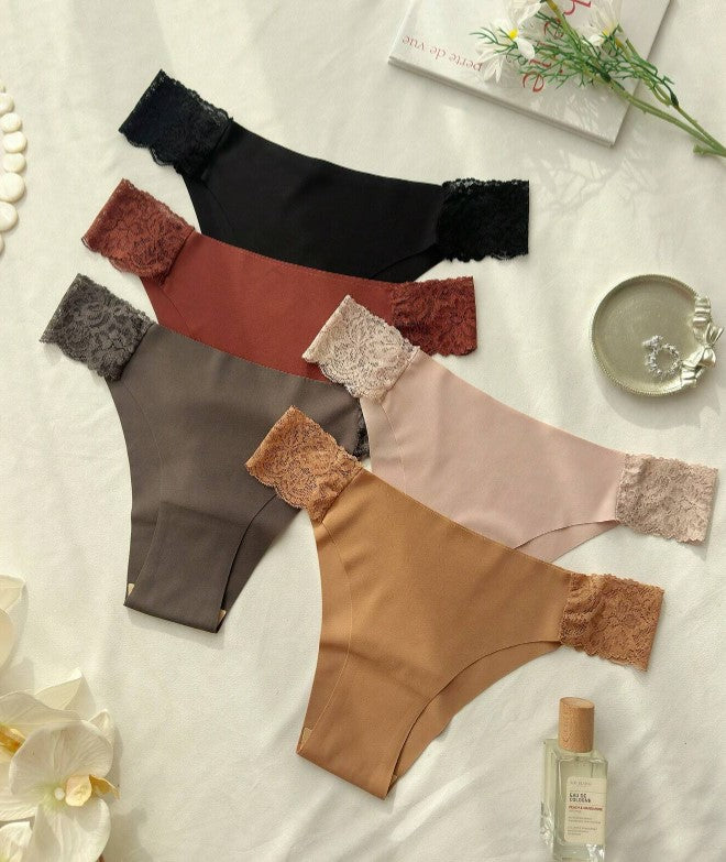 Kit 5 Calcinhas tangas Sem Costura com Renda nude bege preto marrom