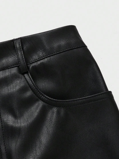 Saia Tubinho de Couro Midi elegante escritório advogada justa preta