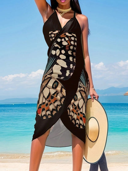 Saída de Praia Saia Vestido Envelope Borboleta