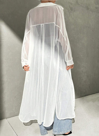 Kimono Longo Transparente Saída de Praia Manga boho chic sobreposição branco soltinho 