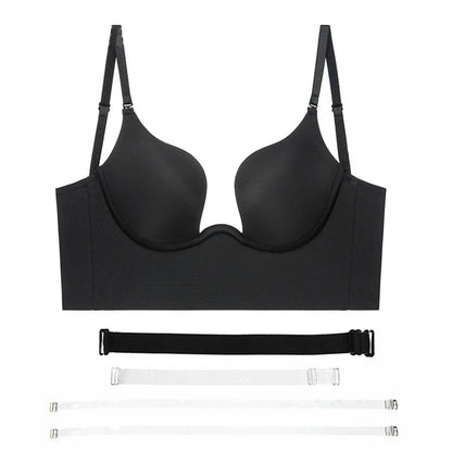 Sutiã Costas Decotadas Decote profundo Push Up levanta seios preto com alças de silicone