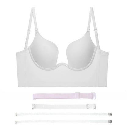 Sutiã Costas Decotadas Decote profundo Push Up levanta seios branco noiva com alças de silicone