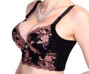 Sutiã Corset de Renda PRETO FLORAL PUSH UP