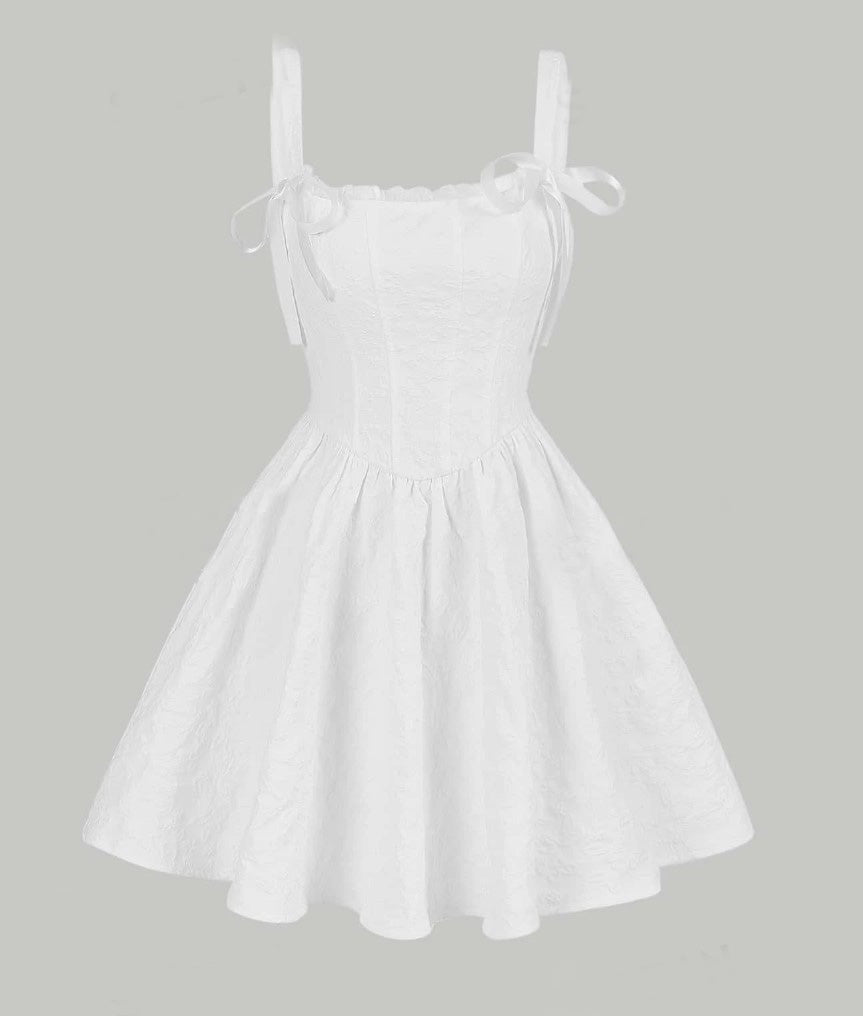 Vestido de Festa Princesa Jacquard Laços Alça Fina corset vintage retrô branco

