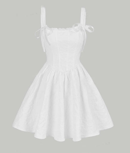 Vestido de Festa Princesa Jacquard Laços Alça Fina corset vintage retrô branco
