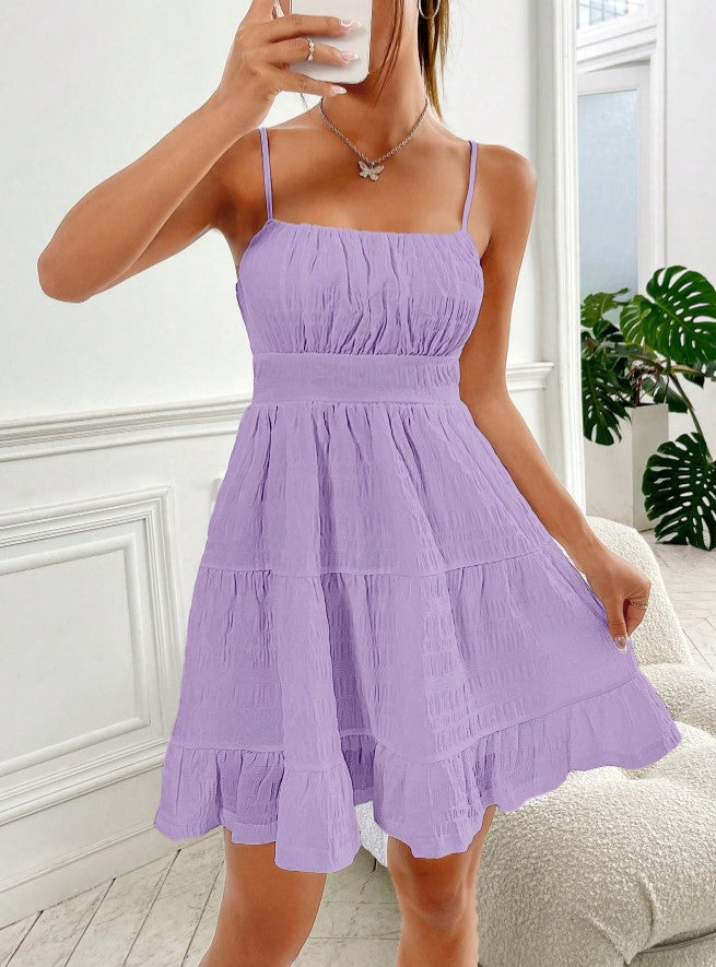 Vestido de Verão Curto Casual Alcinha lilás rodado
