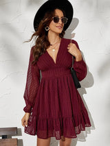 Vestido Casual Boho Texturizado Manga Longa