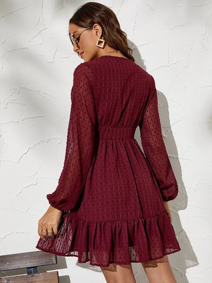 Vestido Casual Boho Texturizado Manga Longa