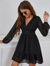 Vestido Casual Boho Texturizado Manga Longa