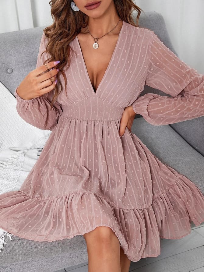 Vestido Casual Boho Texturizado Manga Longa