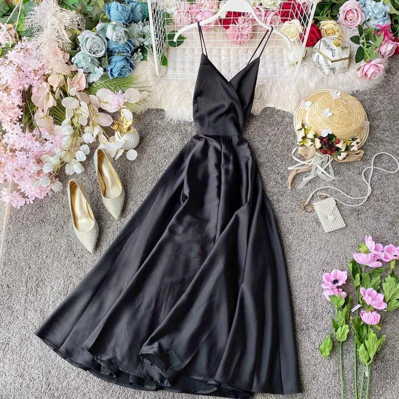 Vestido de Festa Midi de Cetim Laço nas Costas