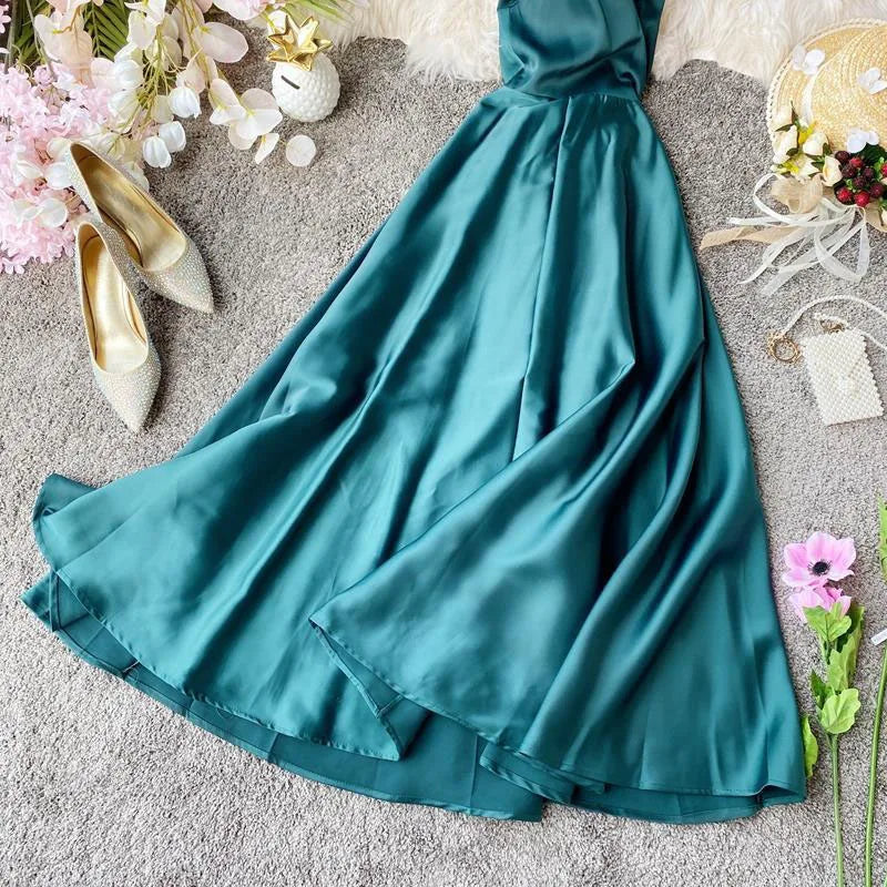 Vestido de Festa Midi de Cetim Laço nas Costas