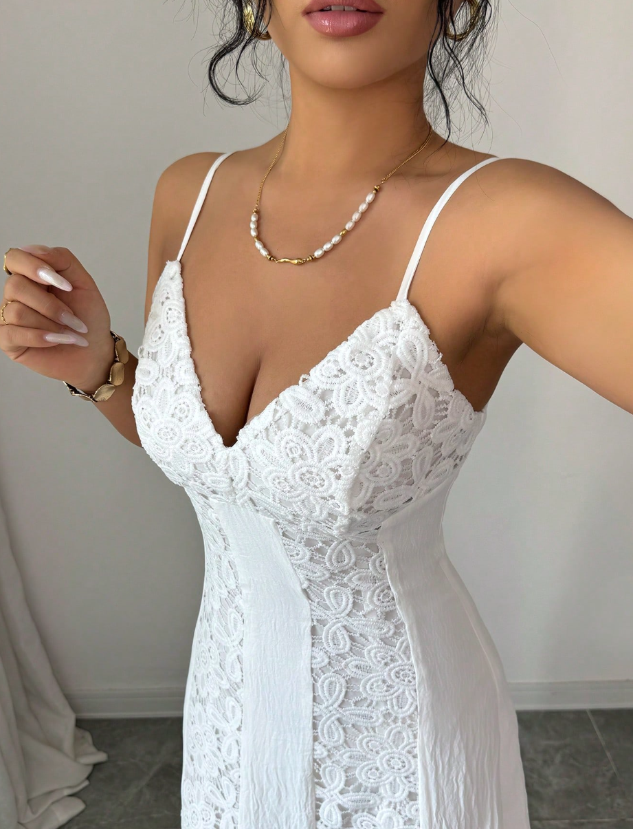 Vestido de Festa Branco c/Renda Longo batizado casamento formatura verão