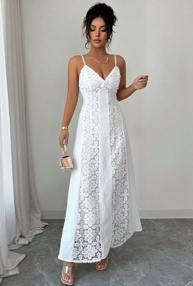 Vestido de Festa Branco c/Renda Longo batizado casamento formatura verão