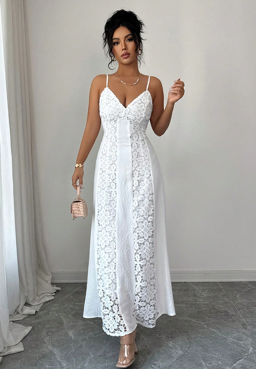 Vestido de Festa Branco c/Renda Longo batizado casamento formatura verão