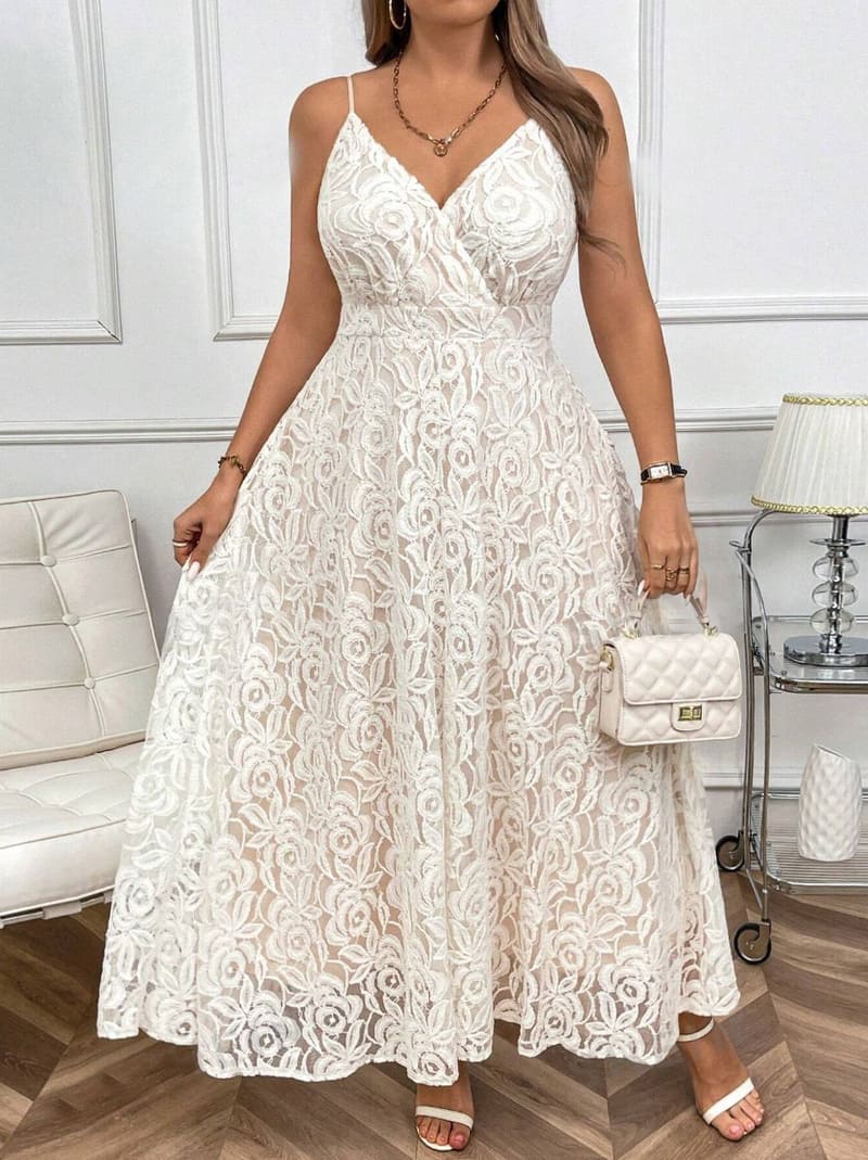 Vestido de Festa Longo Renda Branco plus size Alcinha casamento civil formatura vestido gordinha