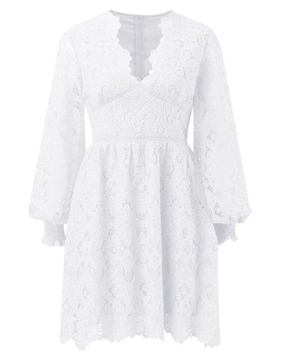 Vestido de Festa de Renda decote v mana transparente branco casamento civil
