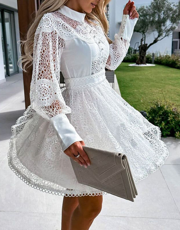vestido de festa de renda manga transparências elegante branco casamento civil