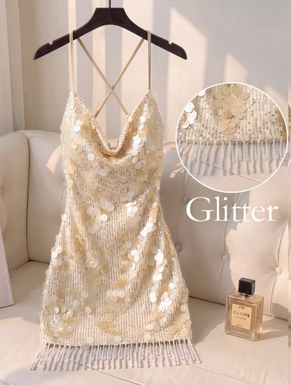 Vestido de Festa Glitter Paetês Costas Nuas