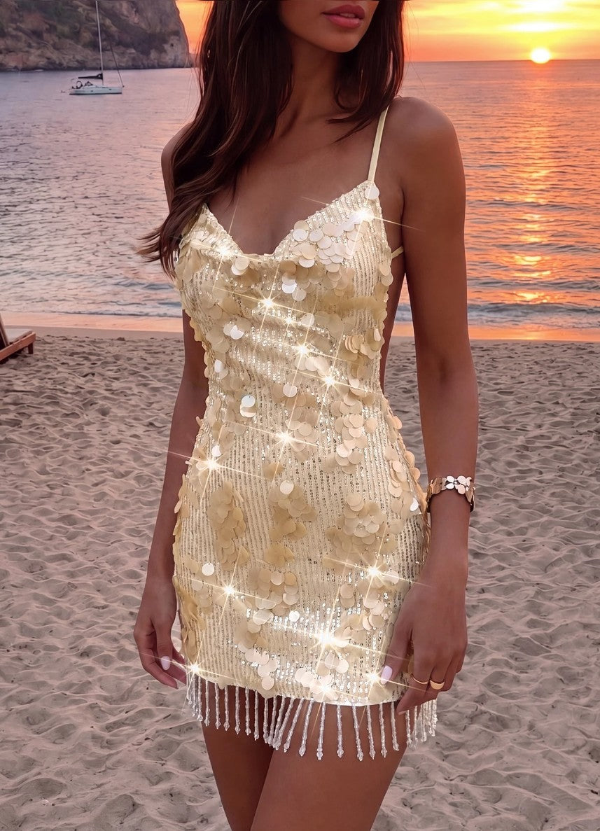 Vestido de Festa Glitter Paetês Costas Nuas
