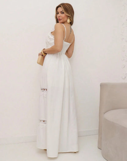 Vestido Longo de Festa Decote V c/Renda reveillon alcinha verão branco 
