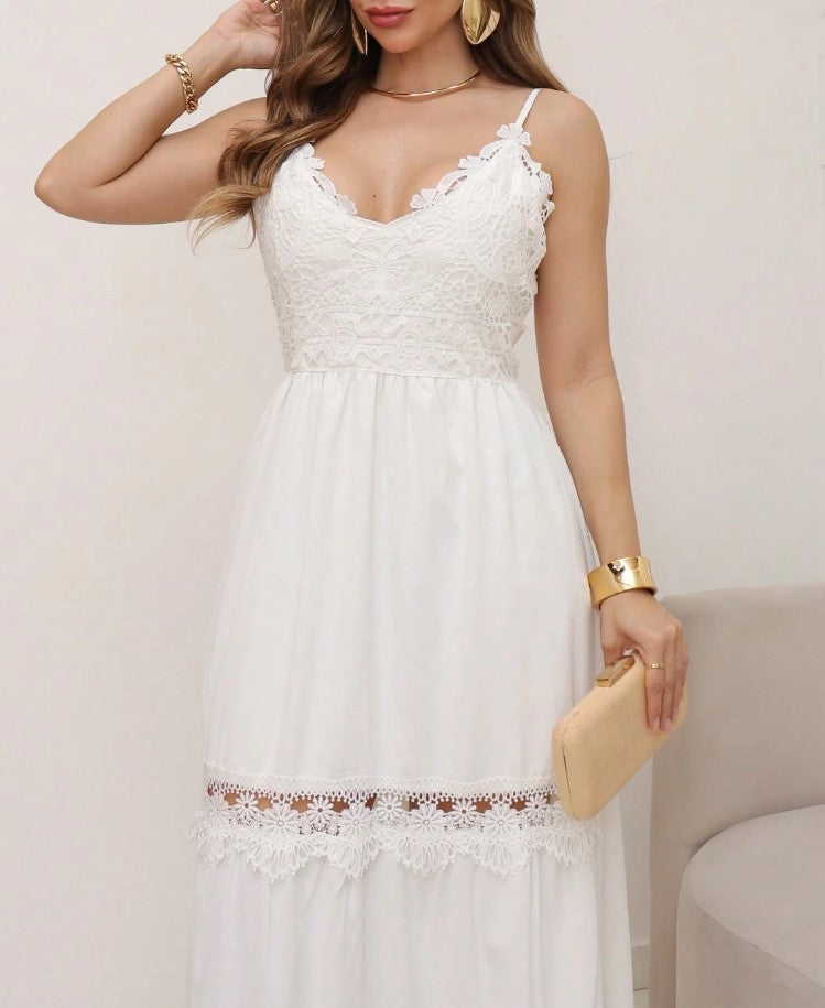 Vestido Longo de Festa Decote V c/Renda reveillon alcinha verão branco casamento