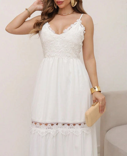 Vestido Longo de Festa Decote V c/Renda reveillon alcinha verão branco casamento
