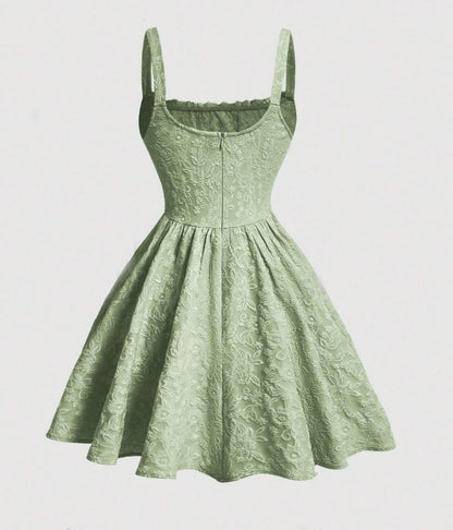 Vestido de Festa Princesa Jacquard Laços Alça Fina corset vintage retrô verde claro