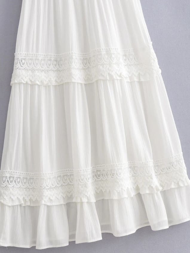 Vestido Boho Chic Midi Branco Rendas