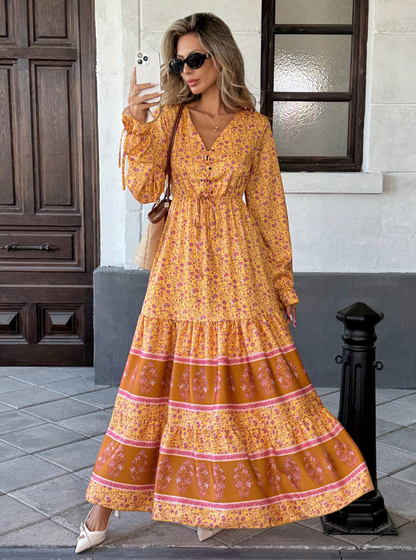 Vestido Longo Western Boho Manga Longa